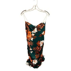 Women’s Size L Summer Sundress Hawaiin Print Spaghetti Strap Ruffled Bottom NEW